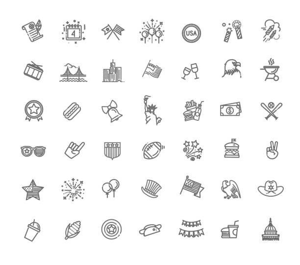 ilustraciones, imágenes clip art, dibujos animados e iconos de stock de 4 de julio, iconos del día de la independencia - fiesta nacional