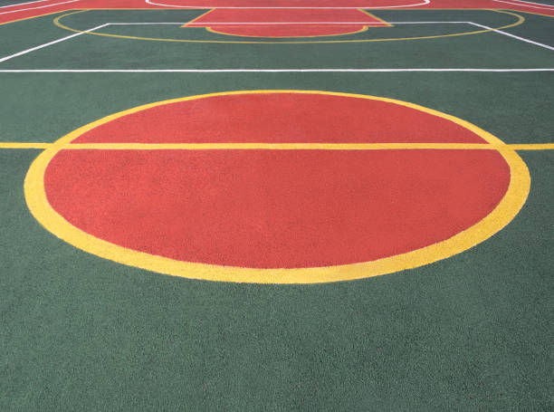 Game court with color lines and center circle. Game court with color lines and center circle. Sports field background asphalt basketball court stock pictures, royalty-free photos & images