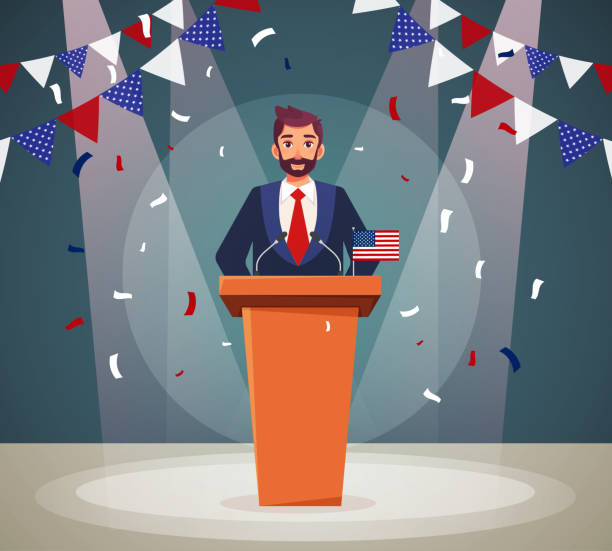 amerykański polityk na podium świętuje wybory. - lr pan stock illustrations