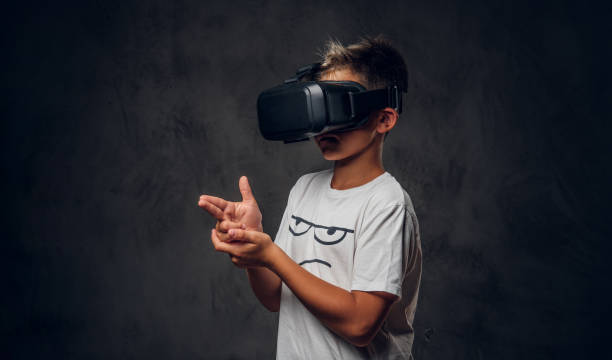 istock Portrait of kid with virtual reality googles 1210370294