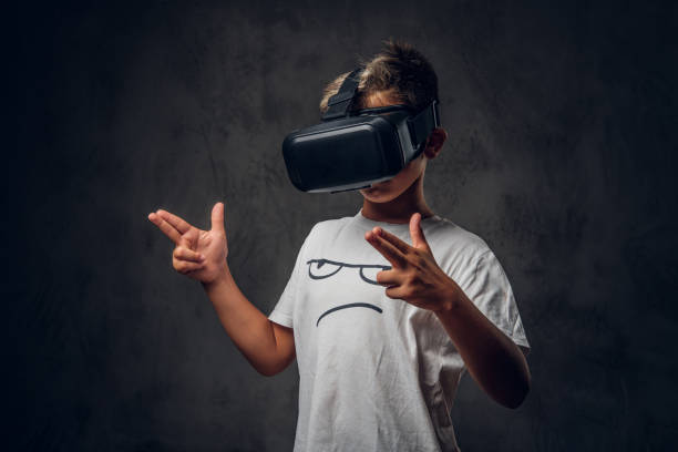 istock Portrait of kid with virtual reality googles 1210370395