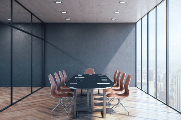 istock Luxury meeting room interior with city view 1210370871