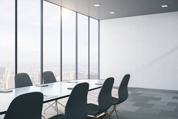 istock Contemporary conference interior with office accessories a 1210371184