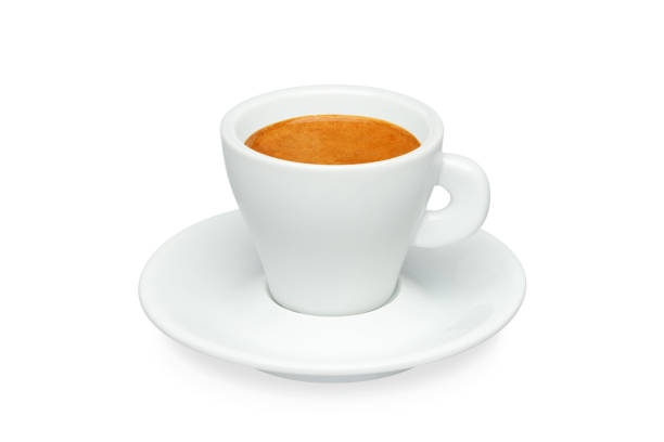 istock White cup of espresso with saucer isolated on a white background. 1210372140