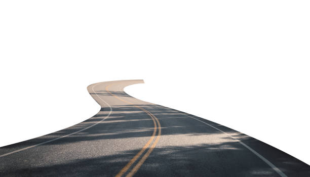 istock Winding asphalt road with yellow symbol and sunlight 1210372555