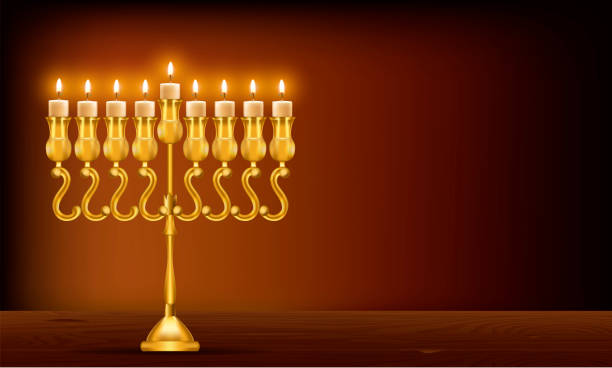 istock Realistic Detailed 3d Golden Menorah with Burning Candle. Vector 1210374260