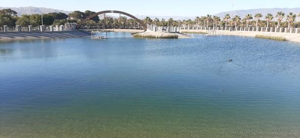istock Pedestrian bridge over small lake, wooden bridge on artificial lake 1210376001
