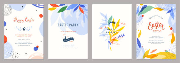Universal Easter Templates_01 Trendy abstract Easter templates. Good for poster, card, invitation, flyer, cover, banner, placard, brochure and other graphic design. fun illustrations stock illustrations