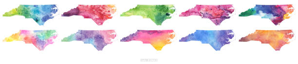 North Carolina Watercolor Vector Map Illustration Set vector art illustration