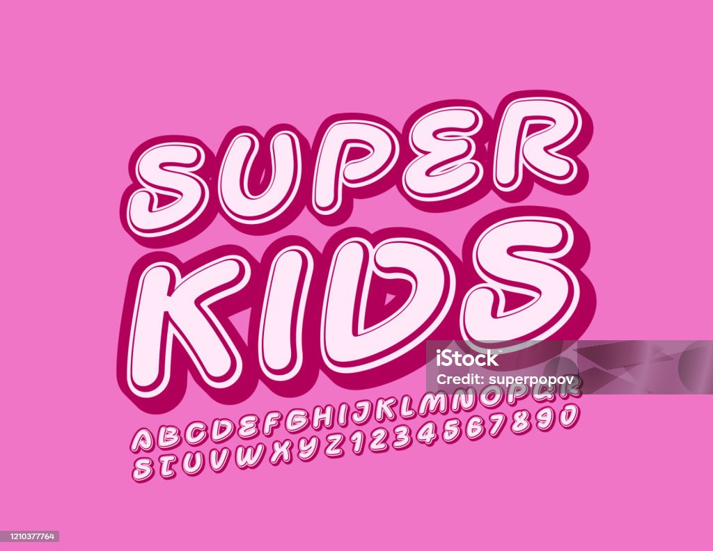 Vector Stylish Logo Super Kids With Pink Font Bright Alphabet Set ...