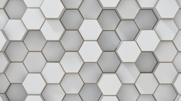 istock Set of white metal hexagons. Creative honeycomb geometric structure. Tech pattern of cell elements. Graphic digital concept. Abstract background. 3d rendering 1210381017