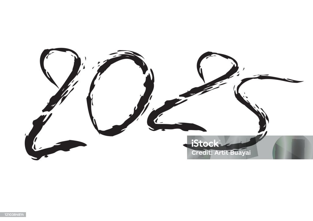 2025 Conception De Texte Couleur Noire Collection De Bonne Année Et