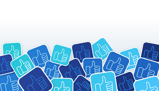 Social media thumbs up like background symbols.