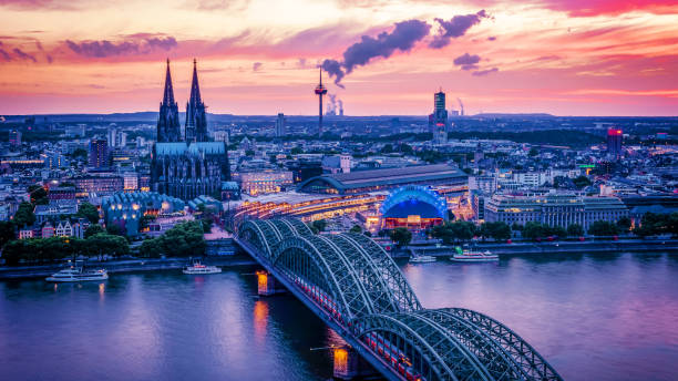 istock Koln Germany city skyline, Cologne skyline during sunset ,Cologne bridge with cathedral Germany Europe 1210389079
