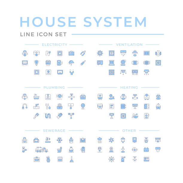하우스 시스템의 컬러 선 아이콘 설정 - 연추선 stock illustrations