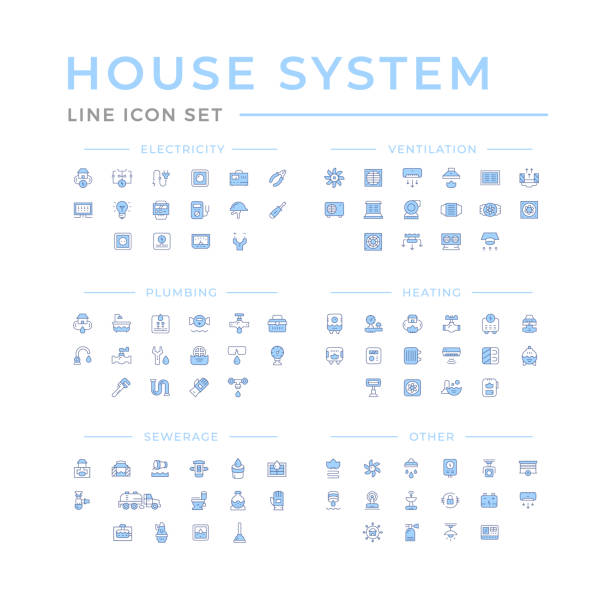 Set color line icons of house systems Set color line icons of house systems isolated on white. Vector illustration plumb line stock illustrations