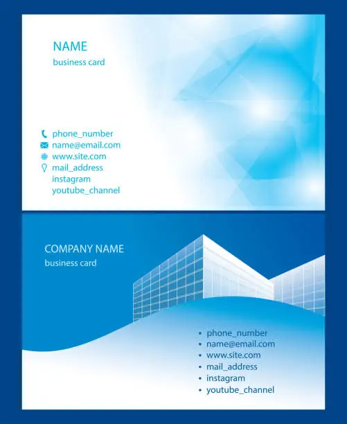 Vector illustration of blue and white business cards - vector backgrounds with abstractions and modern buildings