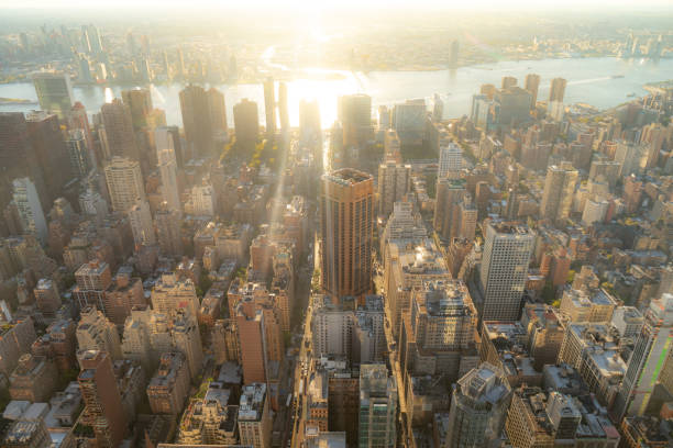 istock Amazing aerial panoramic view of Manhattan wit sunset 1210391370