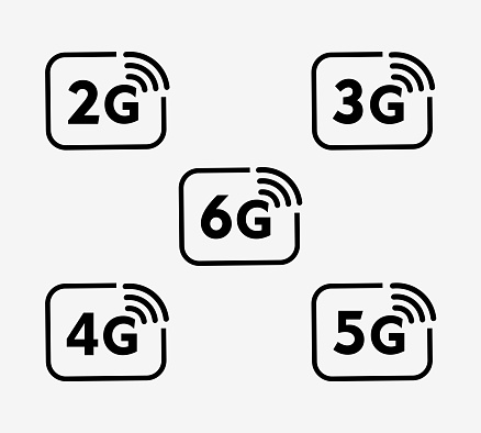 2G, 3G, 4G, 5G & 6G Vector Icons
