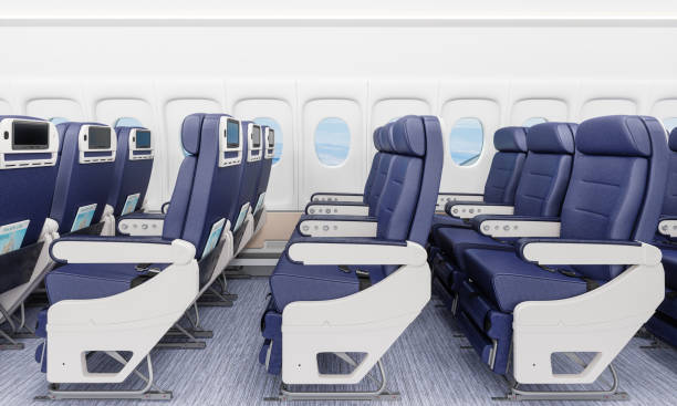 empty airplane seats - airplane seat imagens e fotografias de stock
