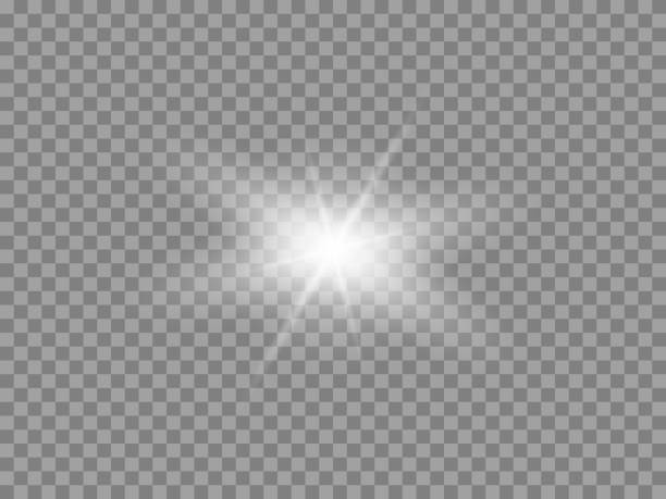 vektor glühender lichteffekt. glanz, blendung, fackel, blitz-illustration. weißer png-stern auf transparent - glänzend stock-grafiken, -clipart, -cartoons und -symbole