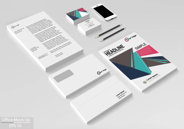 Business corporate identity template set. Vector mock up for office. Business corporate identity template set. Vector mock up for office. Brochure flier design template office supply stock illustrations