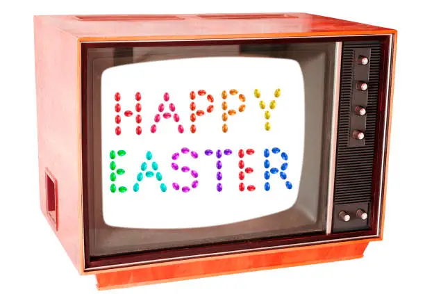 Photo of vintage TV with Happy Easter text
