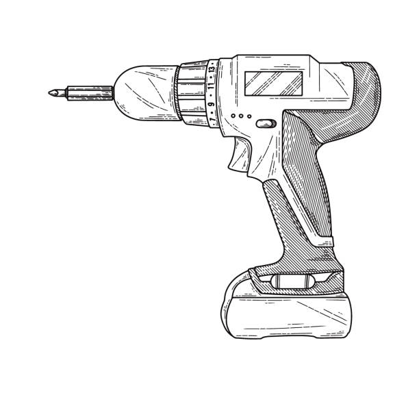 sketch schraubendreher isoliert auf weißem hintergrund. vektor-illustration - bohrmaschine stock-grafiken, -clipart, -cartoons und -symbole