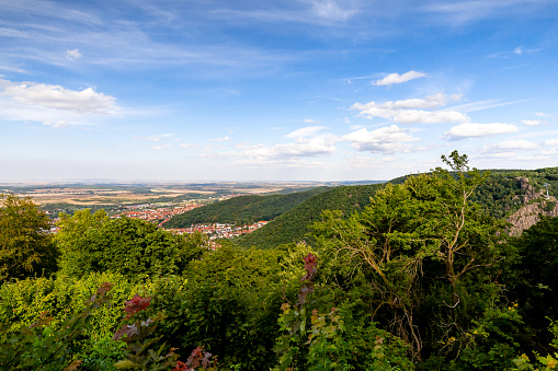 View of Thale and the eastern Harz foothills with Quedlinburg, Wernigerode and Halberstadt