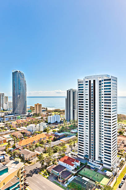 Modern city buildings with blue skyscraper