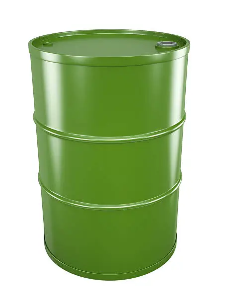 Photo of Green oil drum isolated on a white background