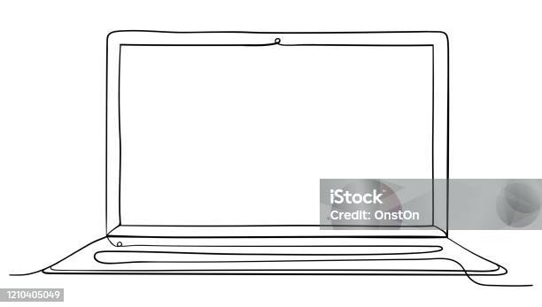 노트북 컴퓨터 연속 라인 아트 벡터 일러스트 레이션 라인아트에 대한 스톡 벡터 아트 및 기타 이미지 - 라인아트, 노트북, 컴퓨터