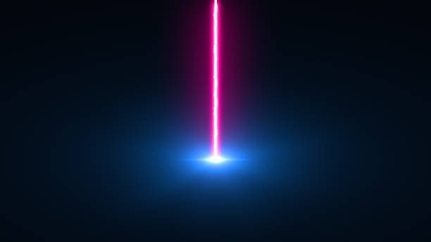 istock Laser beam falls from top to bottom, 3d rendering background. Computer generated an electric discharge 1210408682