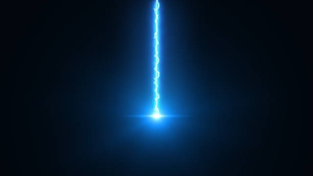 Laser beam falls from top to bottom, 3d rendering background. Computer generated an electric discharge