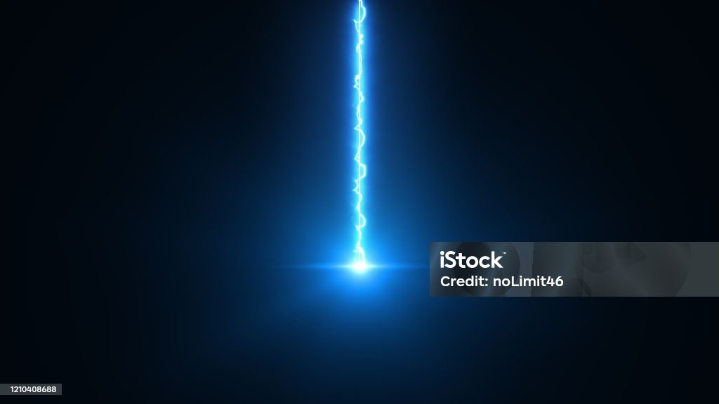 Laser beam falls from top to bottom, 3d rendering background. Computer generated an electric discharge Laser beam falls from top to bottom, 3d rendering backdrop. Computer generated an electric discharge Lightning Stock Photo