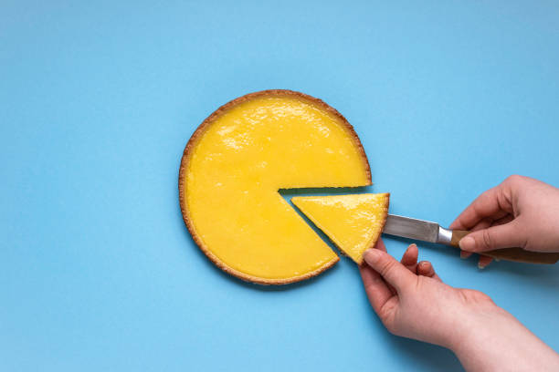 istock Taking a piece of lemon pie. Sliced lemon tart 1210409134