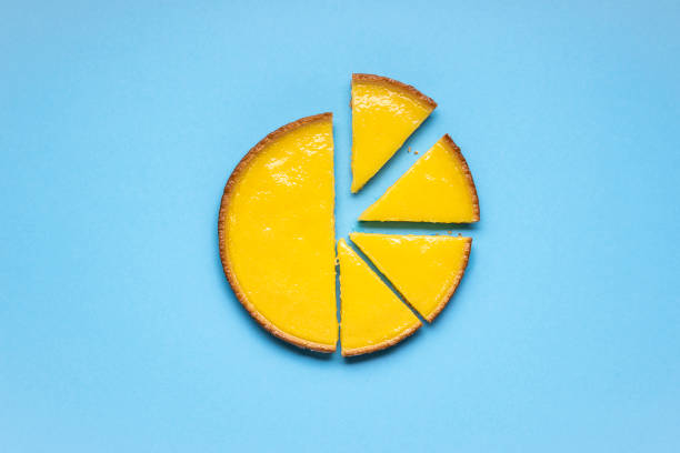 istock Sliced lemon pie on blue background. Fruit tart slices 1210409173