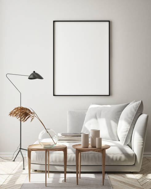 istock mock up poster frame in modern interior background, scandinavian style, 3D render 1210410436