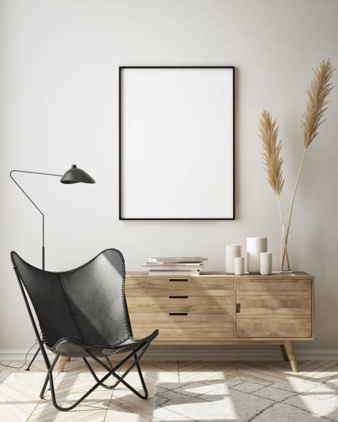 istock mock up poster frame in modern interior background, scandinavian style, 3D render 1210410437