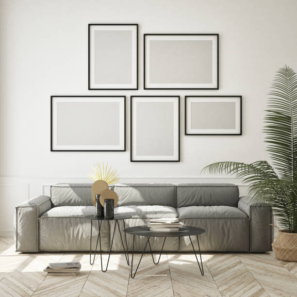 istock mock up poster frame in modern interior background, scandinavian style, 3D render 1210410463