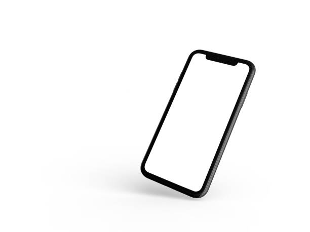 smartphone en perspective - mockup côté avant avec écran blanc - survoler photos et images de collection