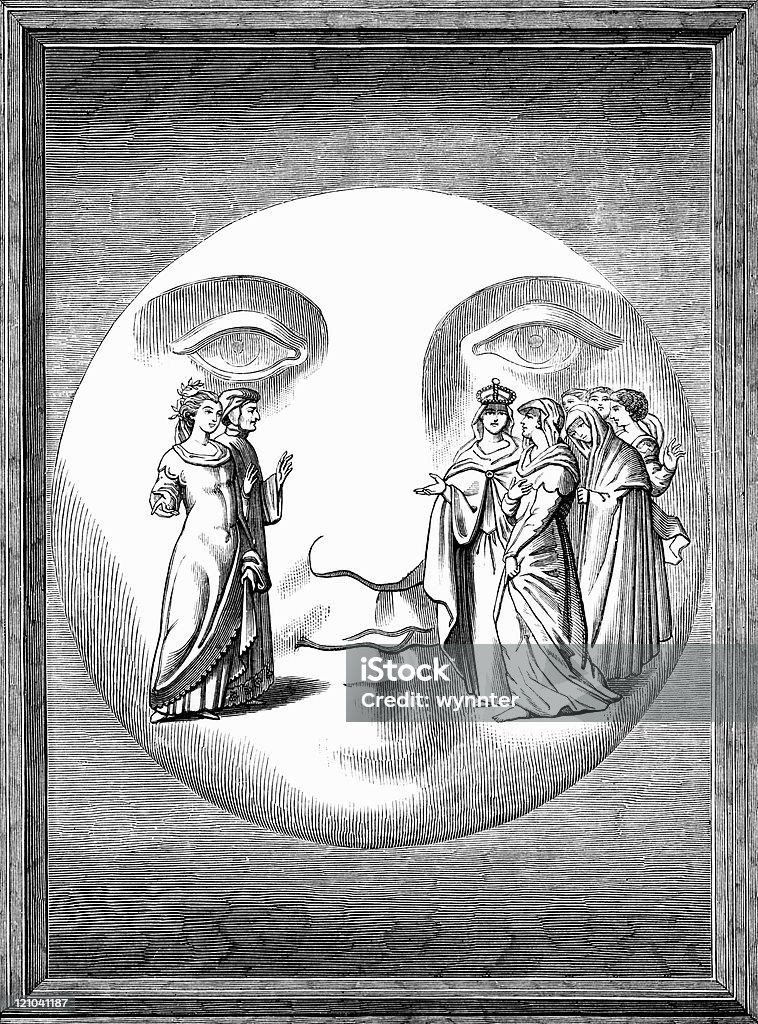 Dante auf Gesicht der Mond in Surreal mittelalterlichen Gravur - Lizenzfrei Dichter Stock-Illustration