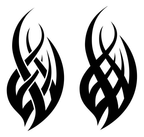 Spiky Flame Black and White Tribal Tattoo Spiky Flame Black and White Tribal Tattoo tribal tattoo stock illustrations
