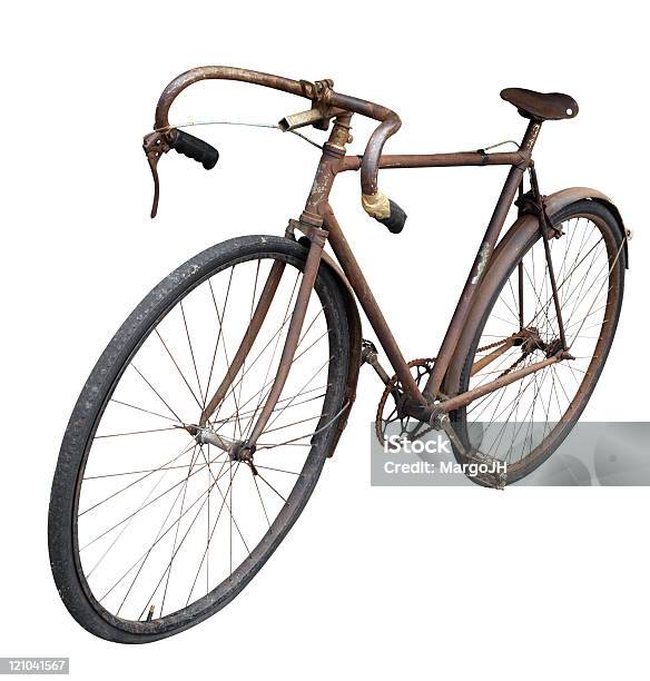 Uomo Bicicletta Antiquariato - Fotografie stock e altre immagini di Antico - Vecchio stile - Antico - Vecchio stile, Arrugginito, Bianco