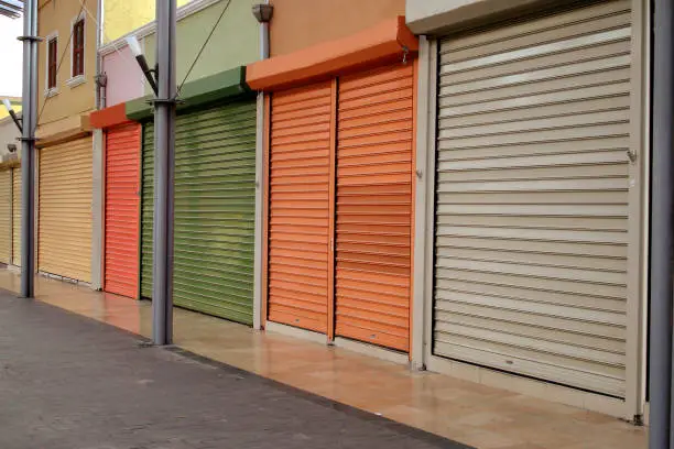 colorful shutters in closed shops