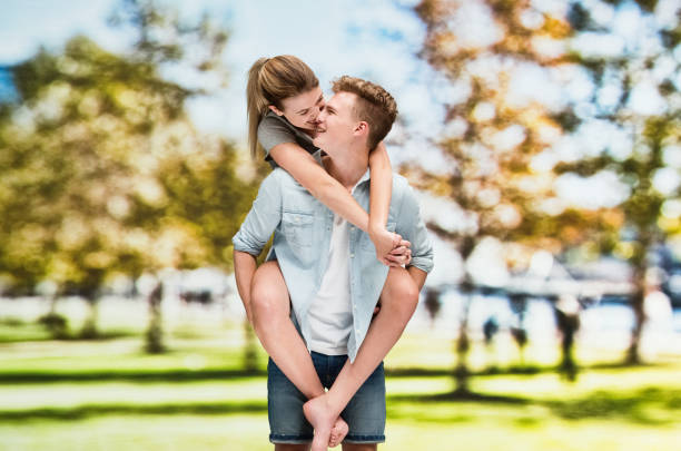 istock Caucasian male doing piggyback wearing pants 1210422103