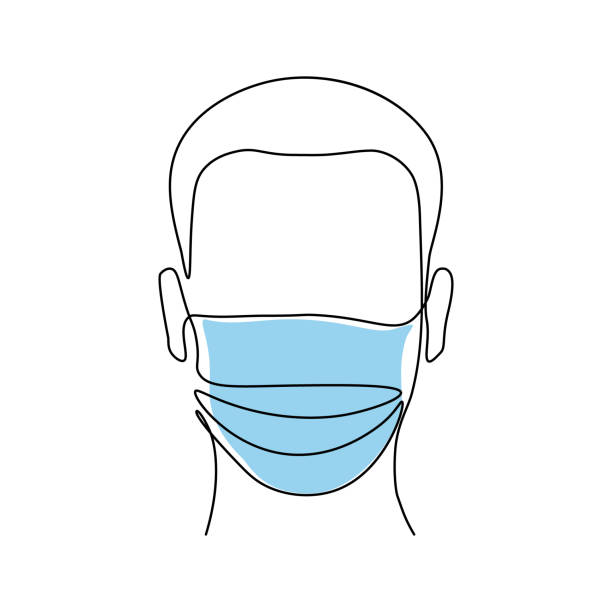 Man in medical mask Abstract man wearing medical mask in continuous line art drawing style. Vector illustration portrait drawings stock illustrations