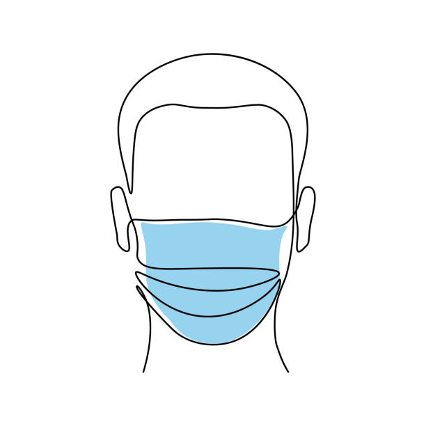 Man in medical mask Abstract man wearing medical mask in continuous line art drawing style. Vector illustration doctor wearing face mask drawing stock illustrations