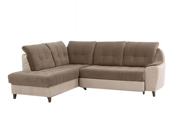istock Wide view of cream and brown colored sofa 1210423777
