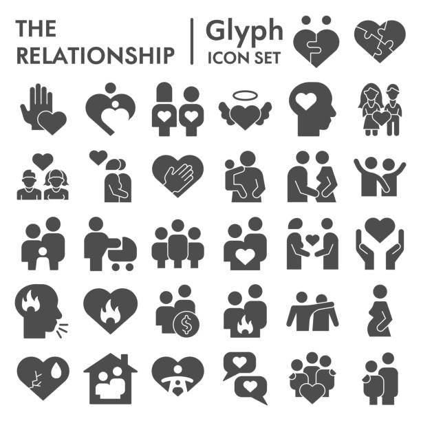 Relationship solid icon set. People connection collection, vector sketches, logo illustrations, web symbols, glyph style pictograms package isolated on white background. Vector graphics. Relationship solid icon set. People connection collection, vector sketches, logo illustrations, web symbols, glyph style pictograms package isolated on white background. Vector graphics hand clipart stock illustrations